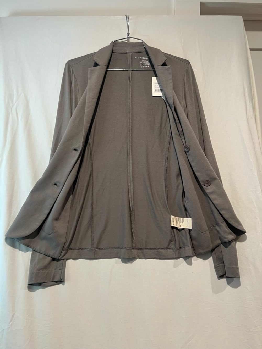 Majestic Filatures Soft Touch Knit Blazer Gray Stretch 2 Button Jacket 1 NWT S - Picture 8 of 10
